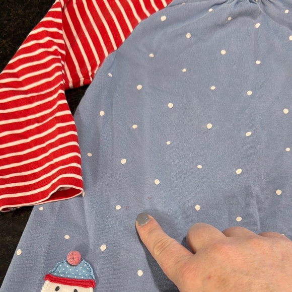 Blue Dress with Red Striped Sleeves - Picture 4 of 7